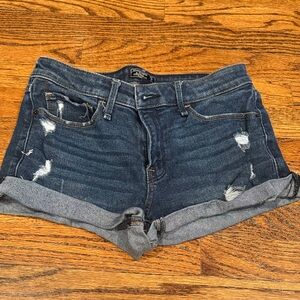 Abercrombie & Fitch Dark Blue Rolled Hem Distressed Jean Shorts